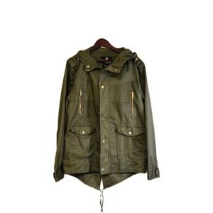 Vintage Y2k Style Mens Blac Cacquez Green Military Jacket Size Large